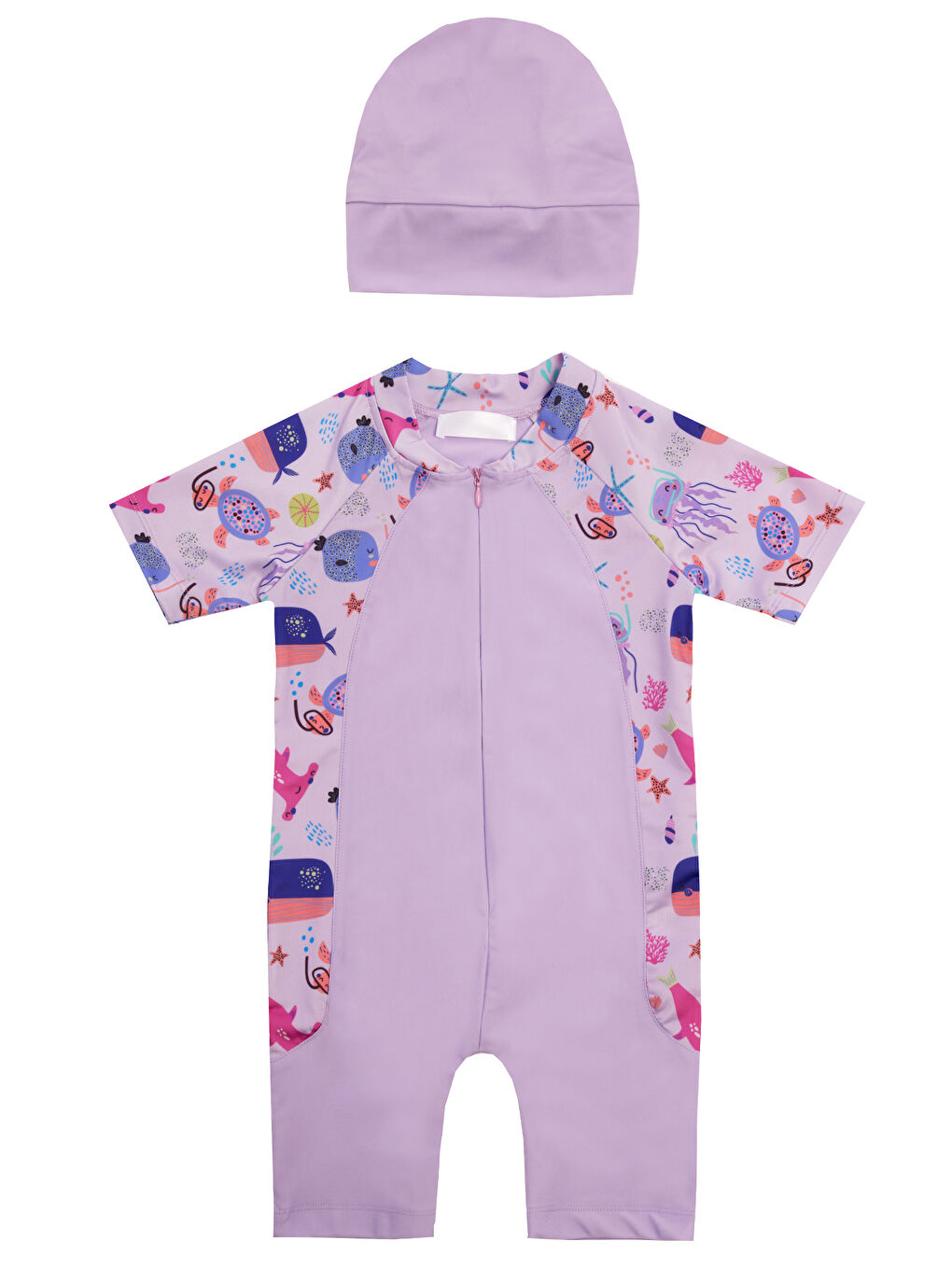 UV Korumalı Kısa Kollu Tulum Bebek Çocuk Yüzücü Mayo 1910 Lila-3