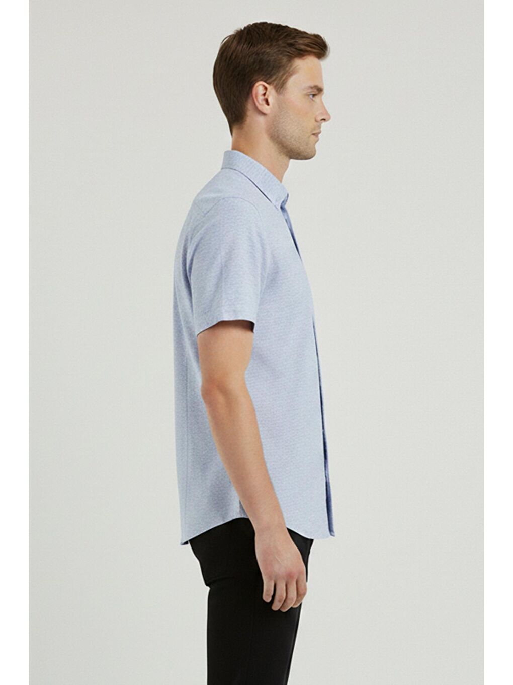 Erkek Gri Kısa Kollu Pamuk Gömlek – Düğmeli Yaka, Regular Fit-2