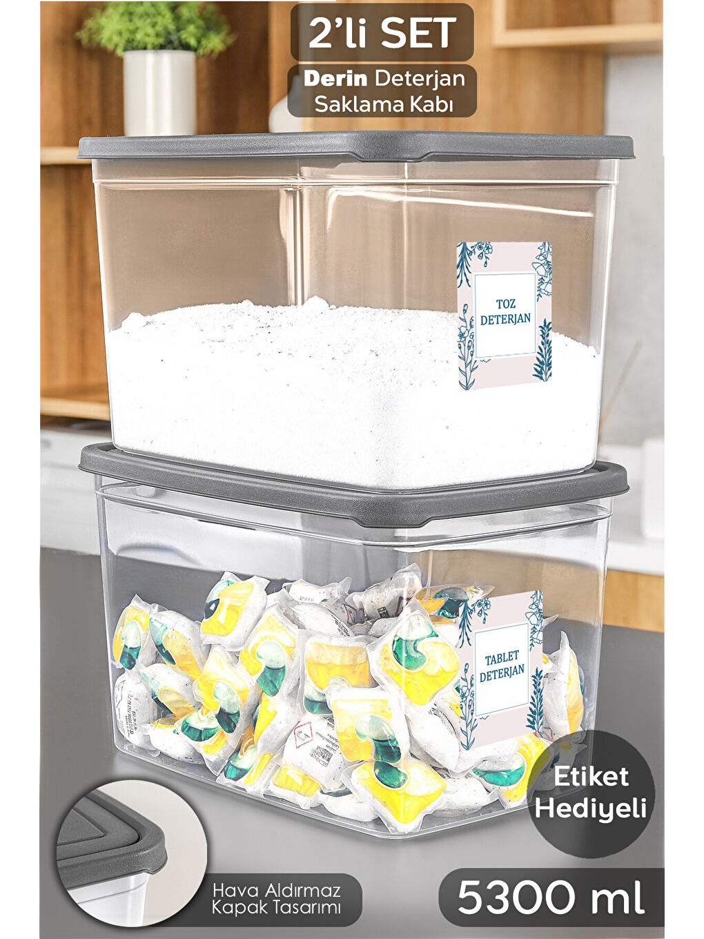 Renksiz 2'li Mega Boy Etiketli Deterjan Saklama Kutusu 5,3 l
