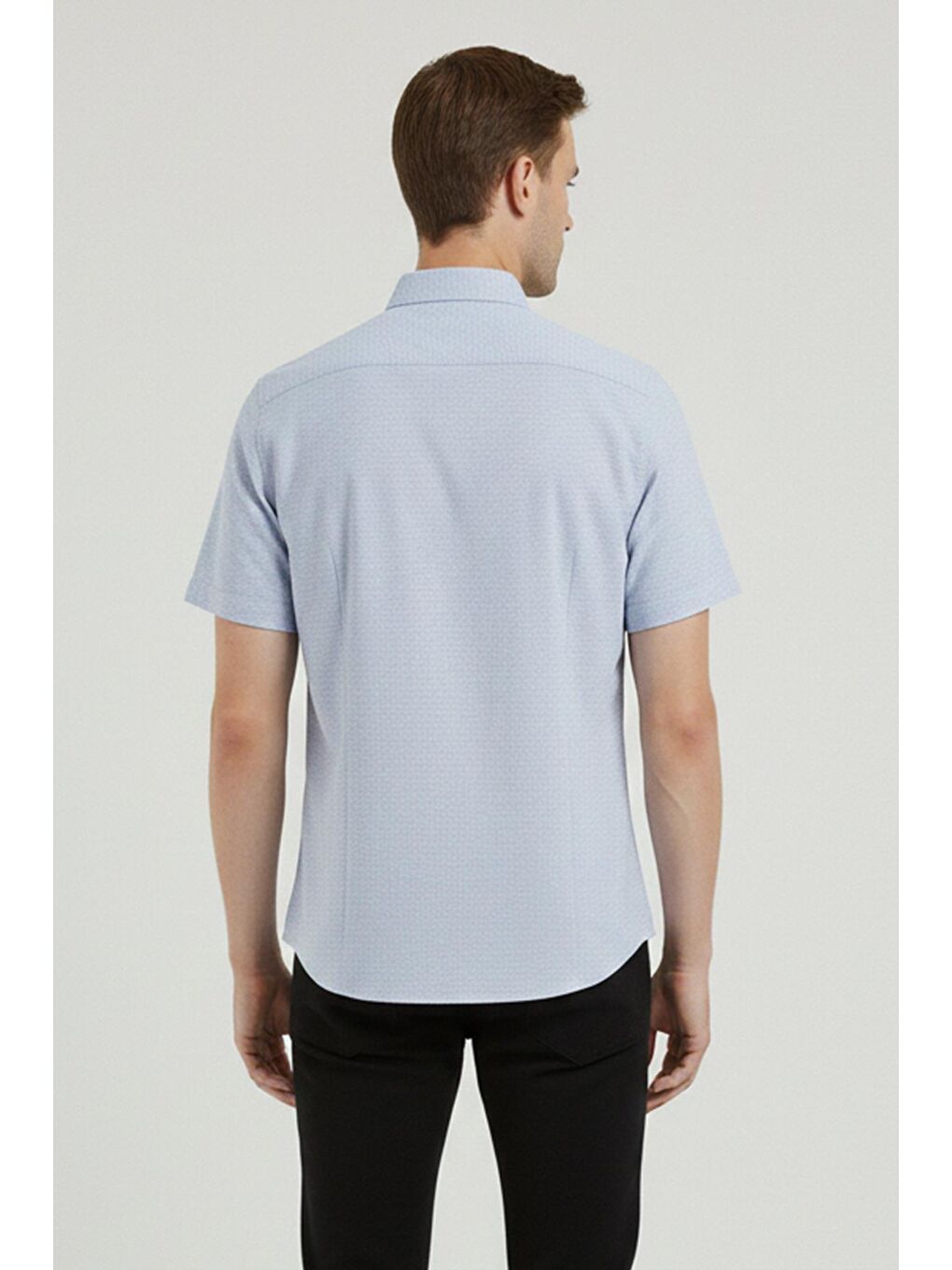 Erkek Gri Kısa Kollu Pamuk Gömlek – Düğmeli Yaka, Regular Fit-3