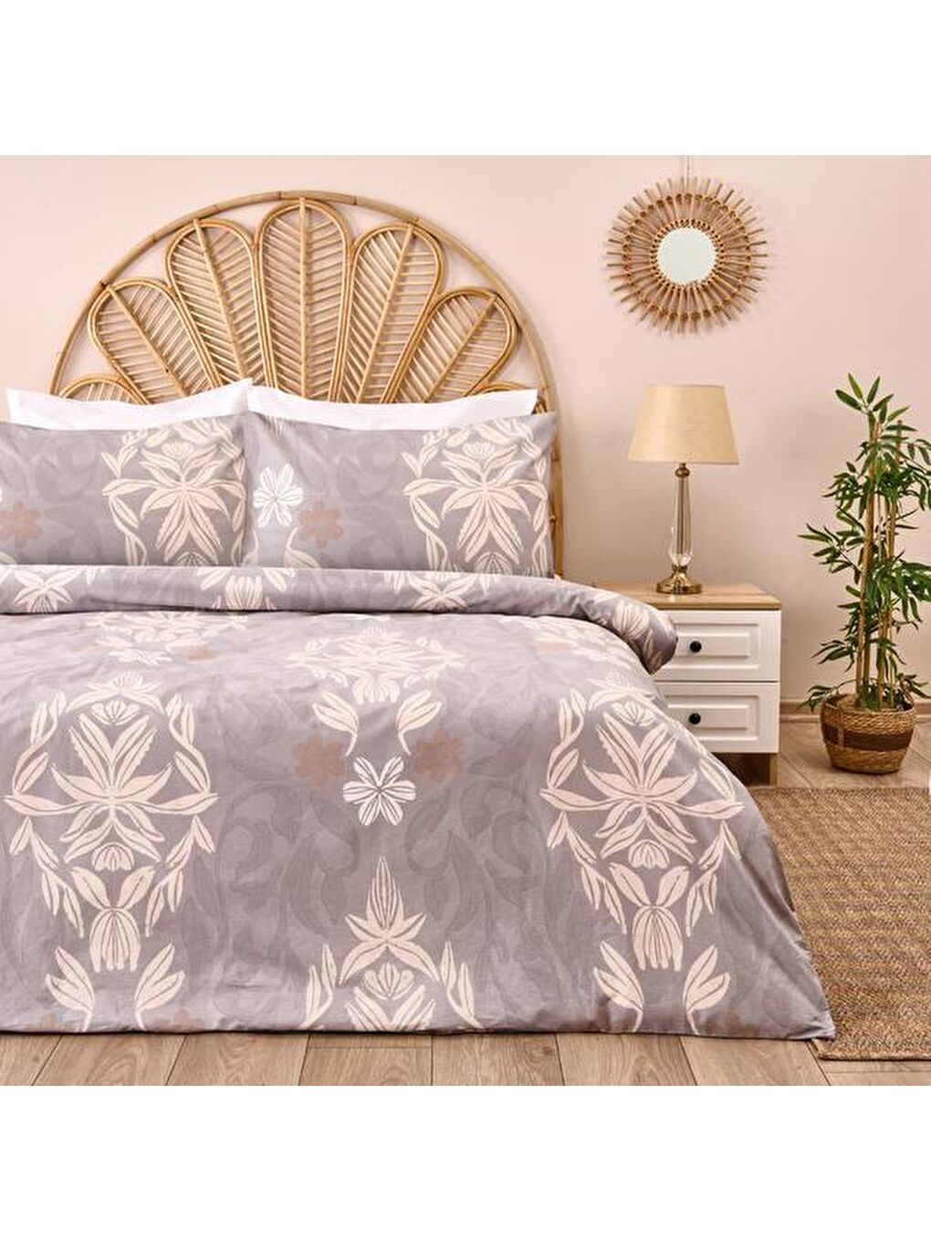 Soft Tawi Çift Kişilik Nevresim Takımı - Ekru / Gri