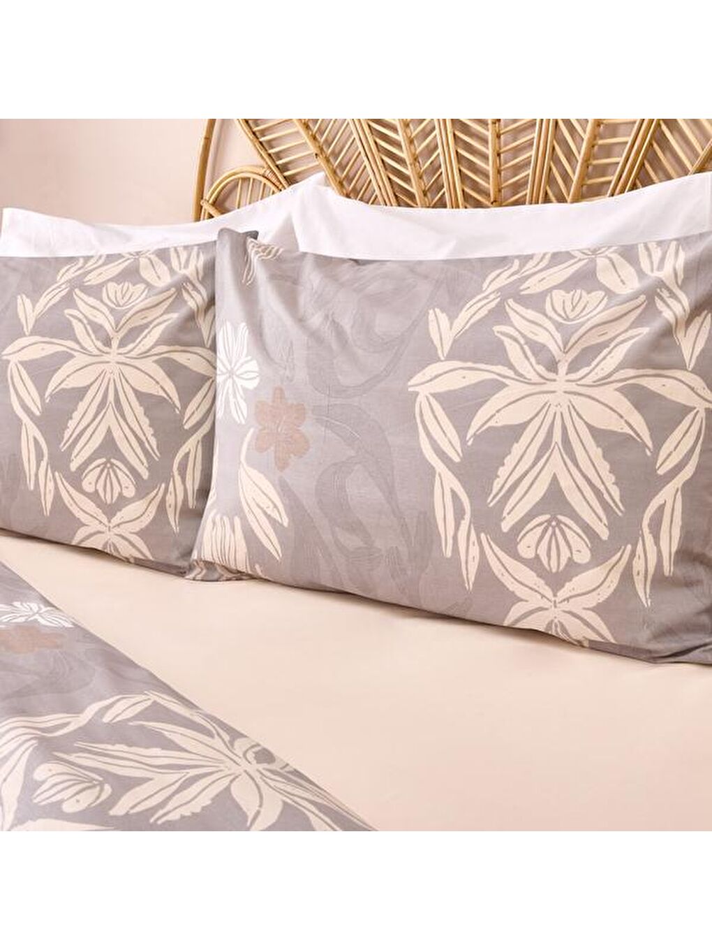 Soft Tawi Çift Kişilik Nevresim Takımı - Ekru / Gri-1