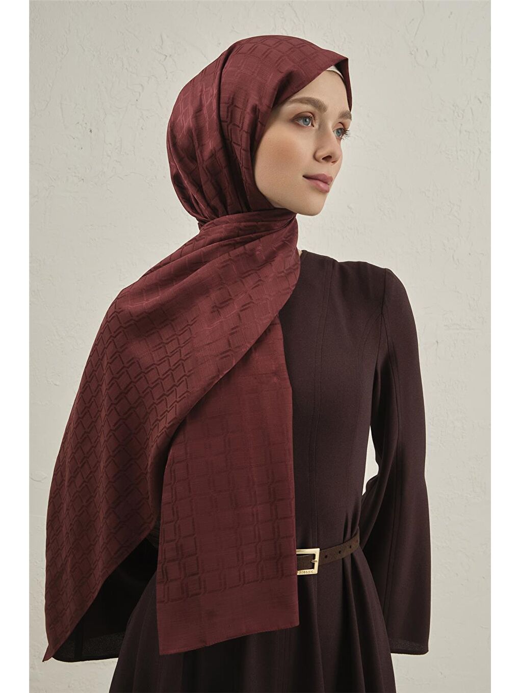 Bordo Pamuk  Floş Çapraz Desen Şal 2 32-2