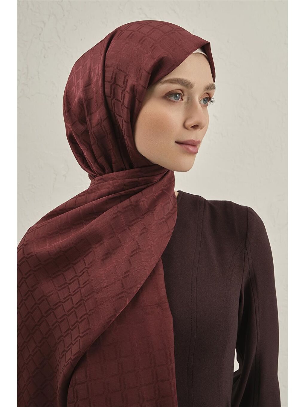 Bordo Pamuk  Floş Çapraz Desen Şal 2 32-3