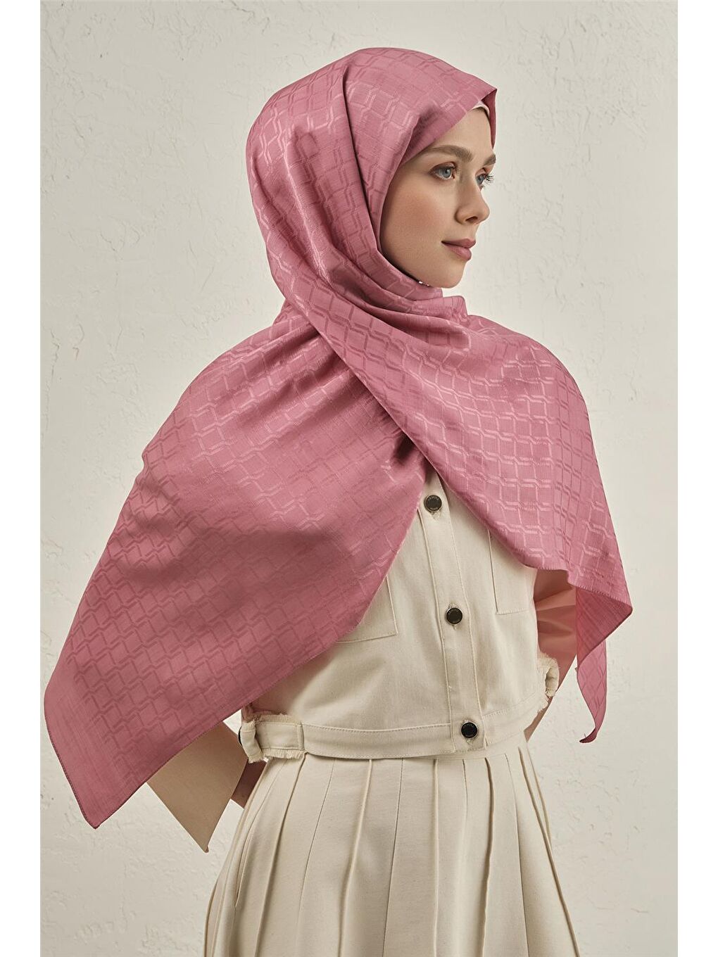 Pembe Pamuk Floş Çapraz Desen Şal 2 37