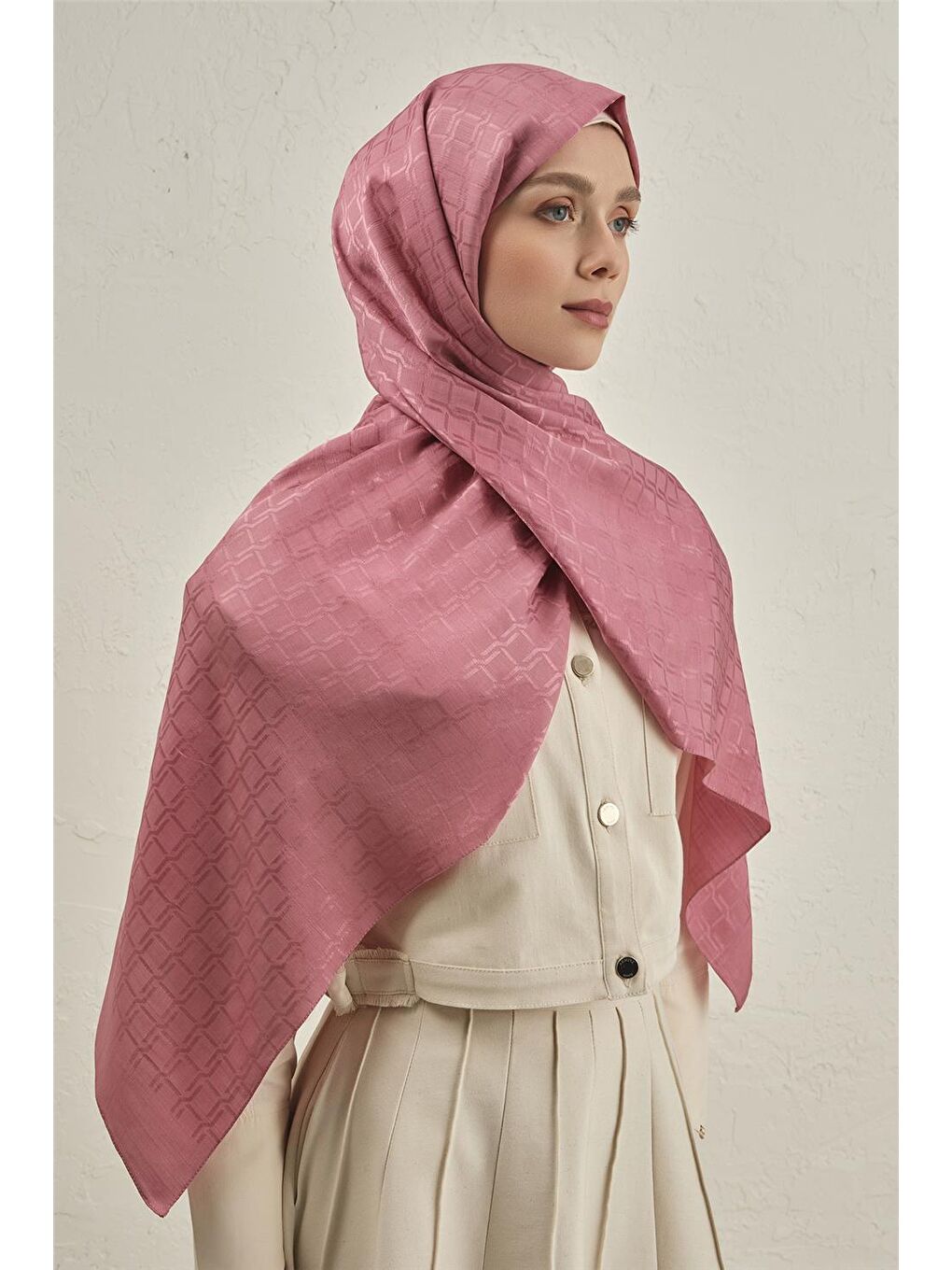 Pembe Pamuk Floş Çapraz Desen Şal 2 37-1