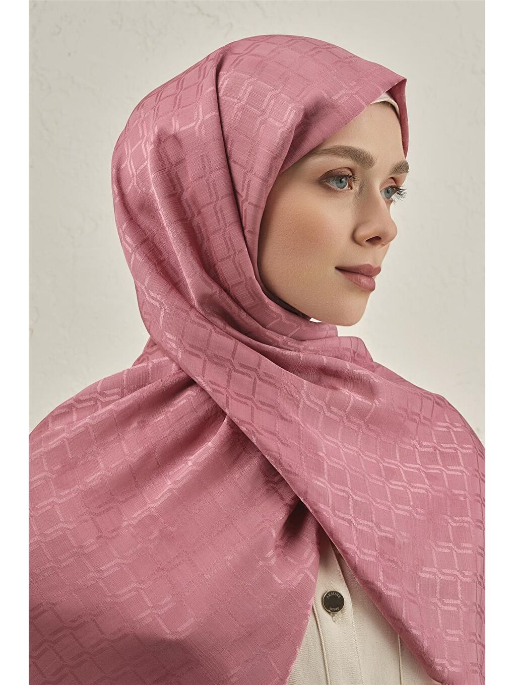 Pembe Pamuk Floş Çapraz Desen Şal 2 37-2