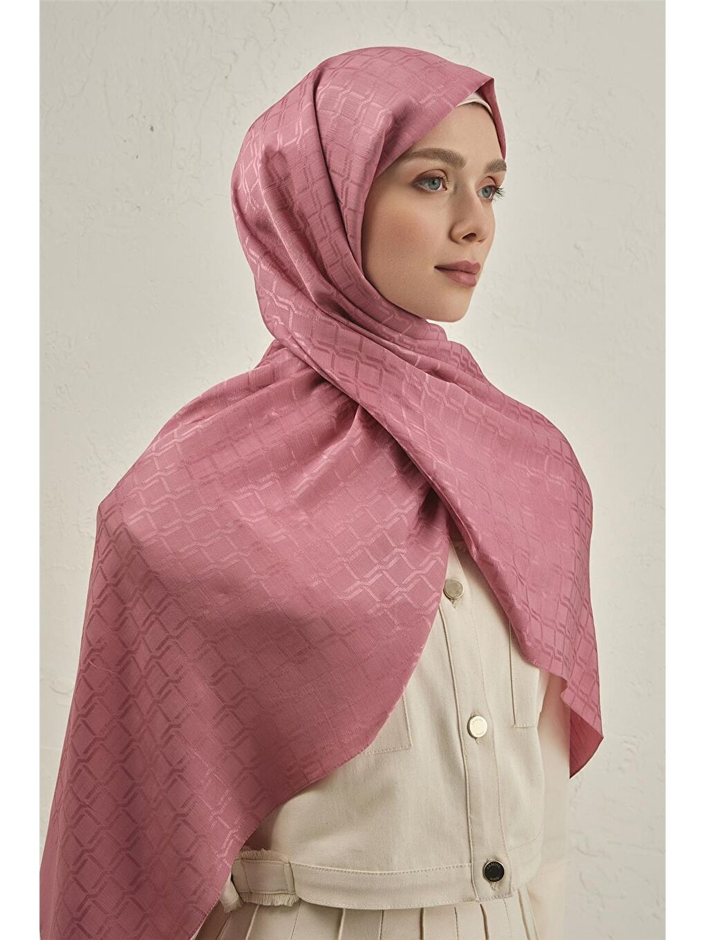 Pembe Pamuk Floş Çapraz Desen Şal 2 37-3