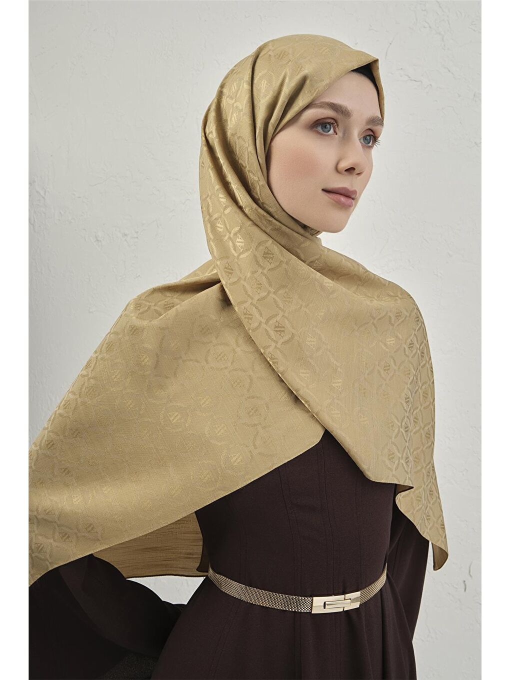 Sarı Pamuk  Floş Monogram Zincir Şal 1 72-1