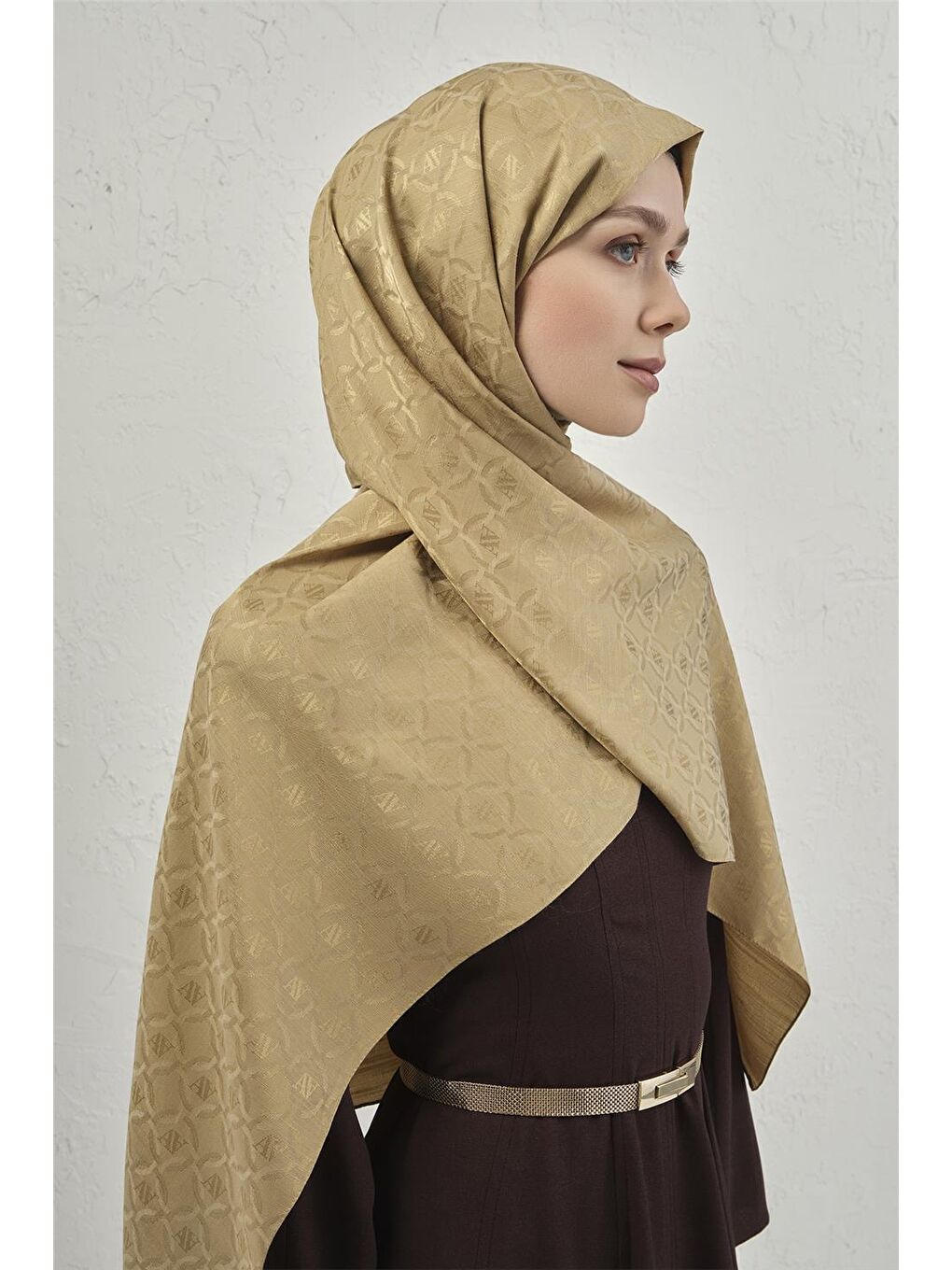 Sarı Pamuk  Floş Monogram Zincir Şal 1 72-2