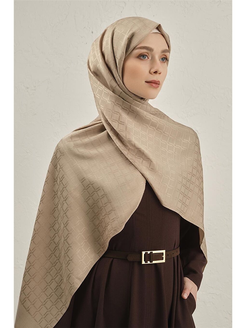 Bej Pamuk Floş Çapraz Desen Şal 2 64-1