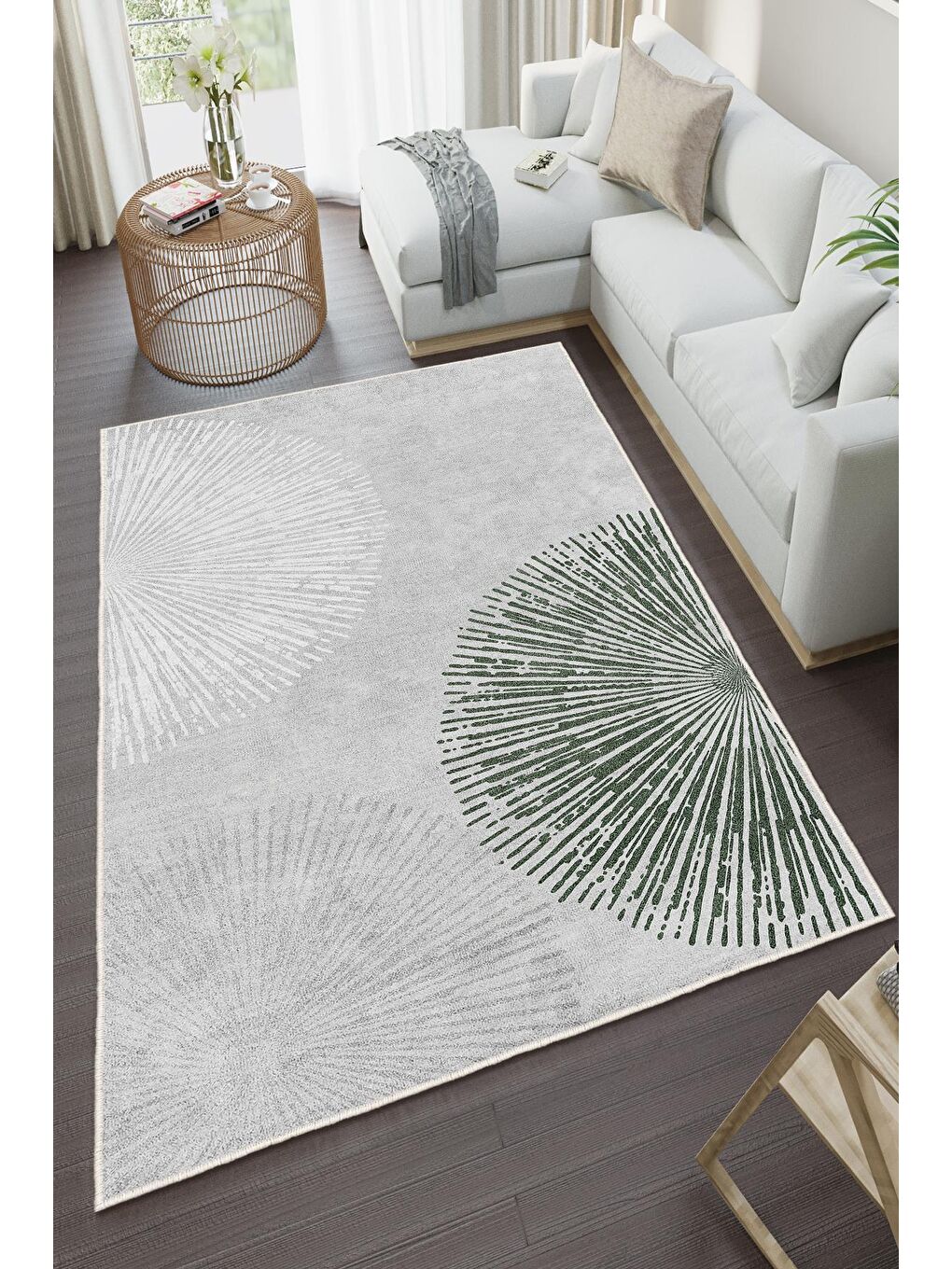 Gri Özel Tasarım, Kaymaz Taban, İnce, Yıkanabilir, Modern Halı WOOKECE1495 160x230-2
