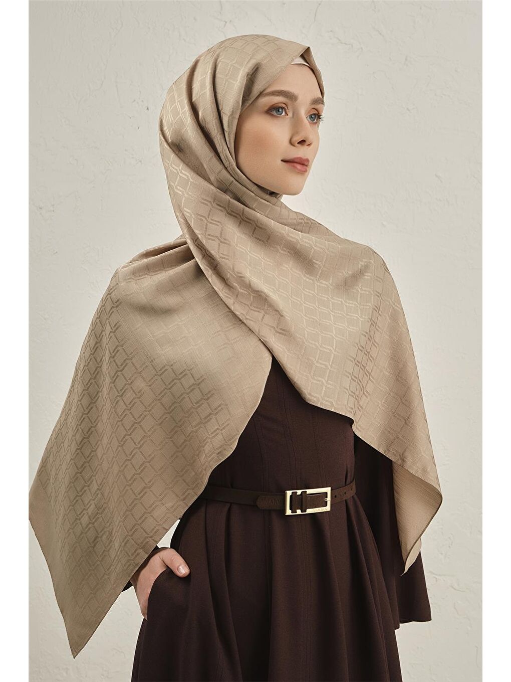 Bej Pamuk Floş Çapraz Desen Şal 2 64-3