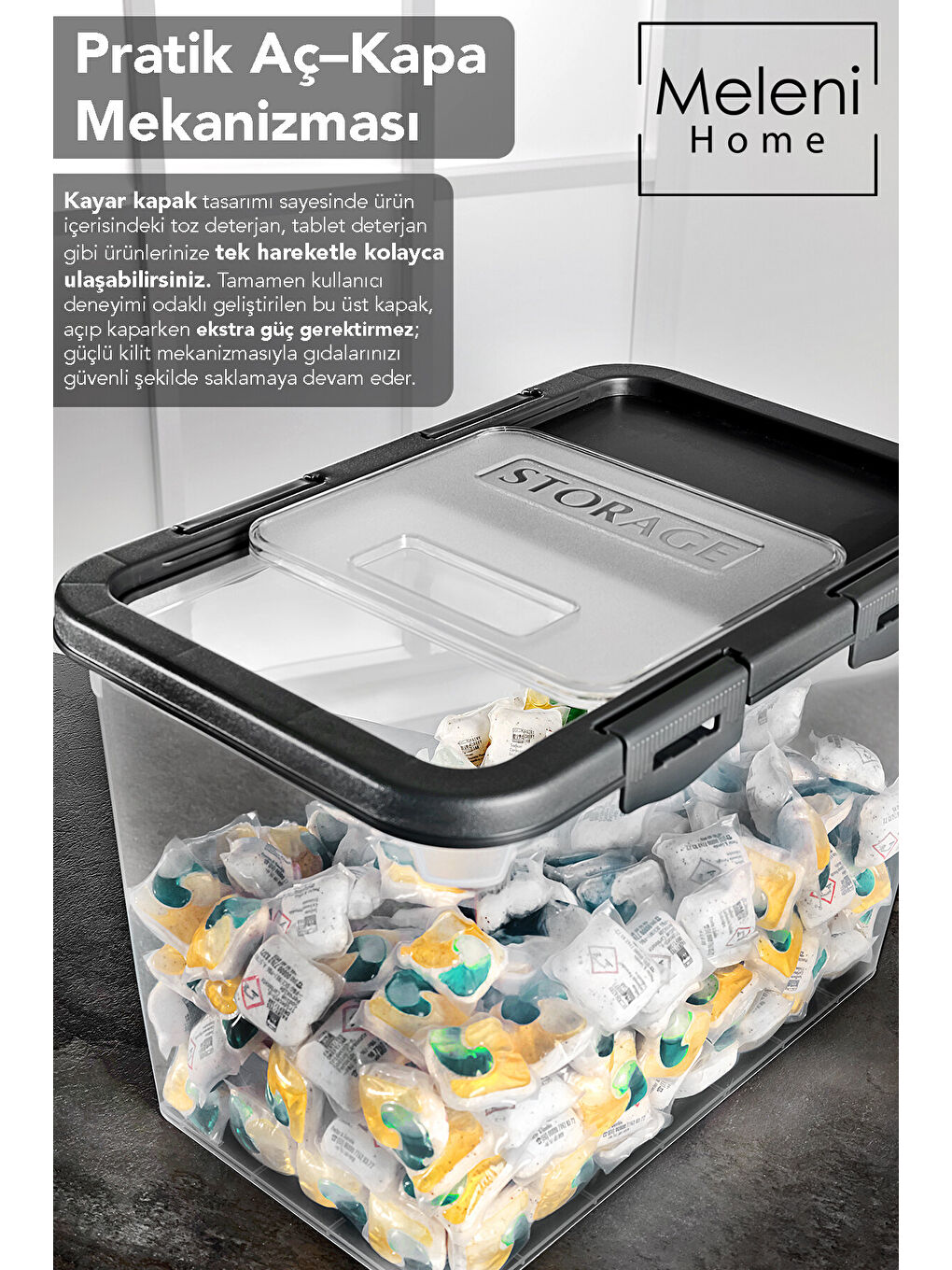 Gri 4'lü Etiketli Sürgülü Kilitli Deterjan Saklama Kutusu 15 l-1