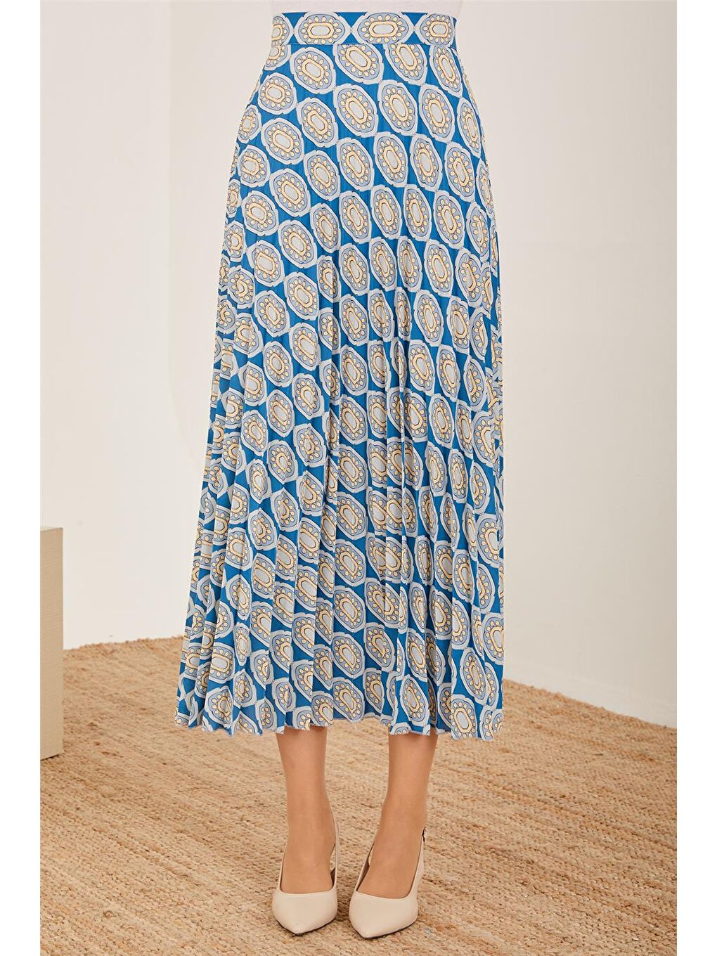 Sarı Desenli Ve Piliseli Etek 23Y1428-3