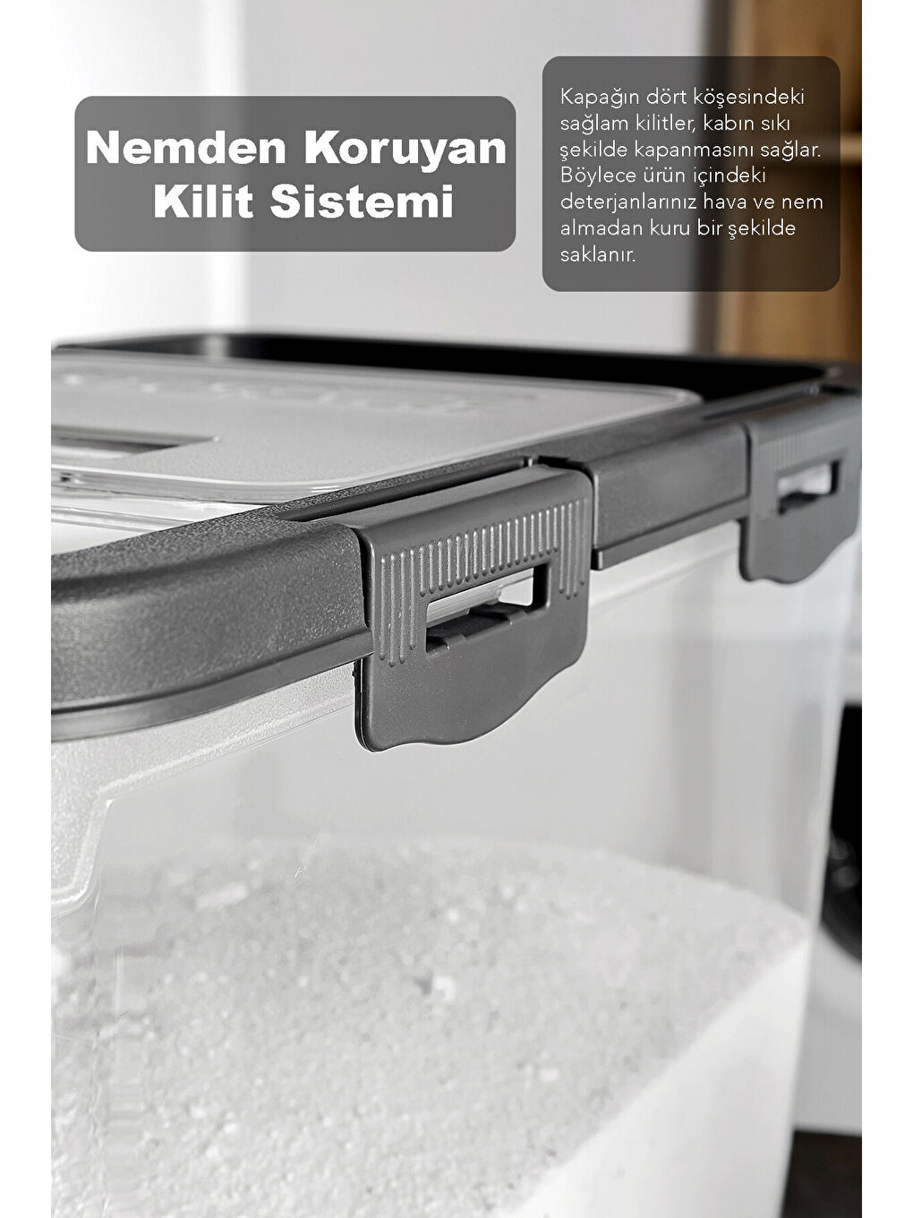 Gri 4'lü Etiketli Sürgülü Kilitli Deterjan Saklama Kutusu 15 l-2