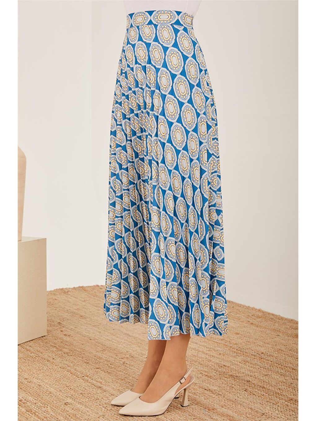 Sarı Desenli Ve Piliseli Etek 23Y1428-4