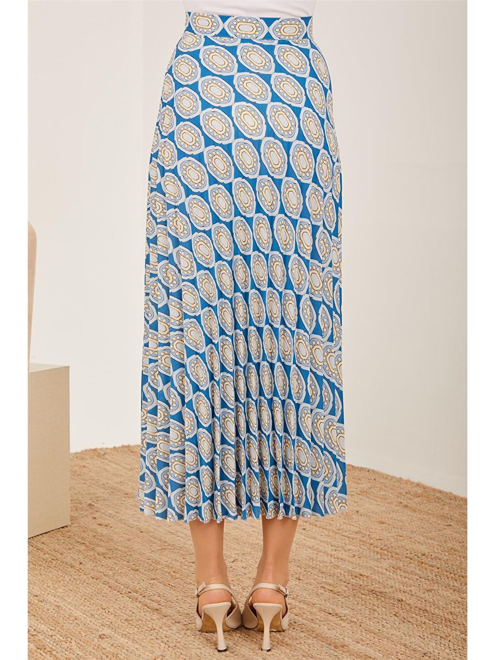 Sarı Desenli Ve Piliseli Etek 23Y1428-5