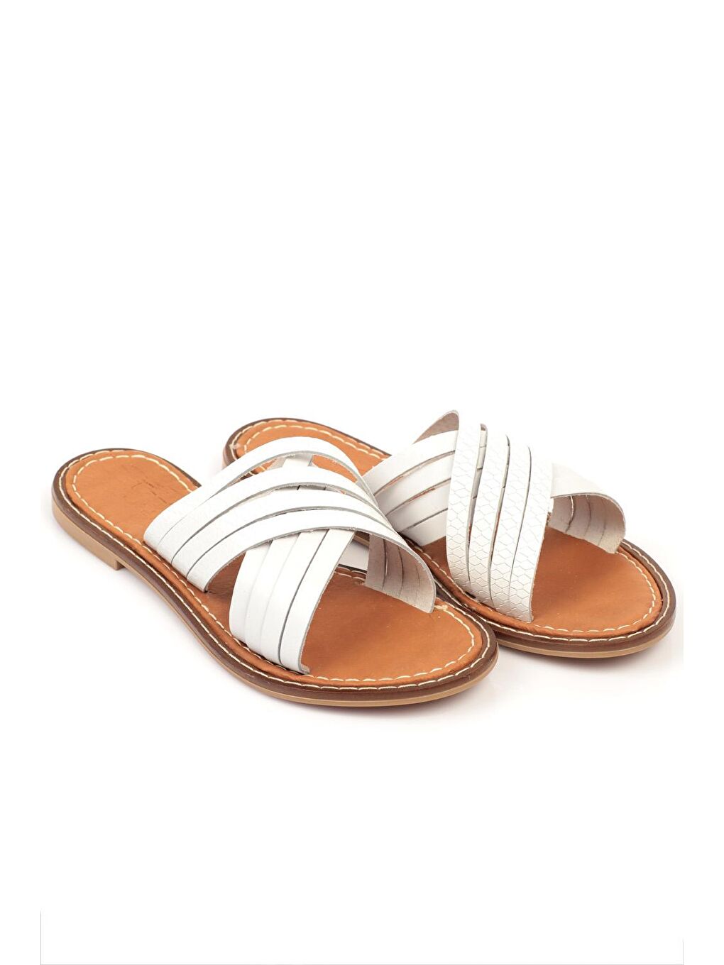 Beyaz 8098 Hakiki Deri Kadın Bodrum Terlik-1