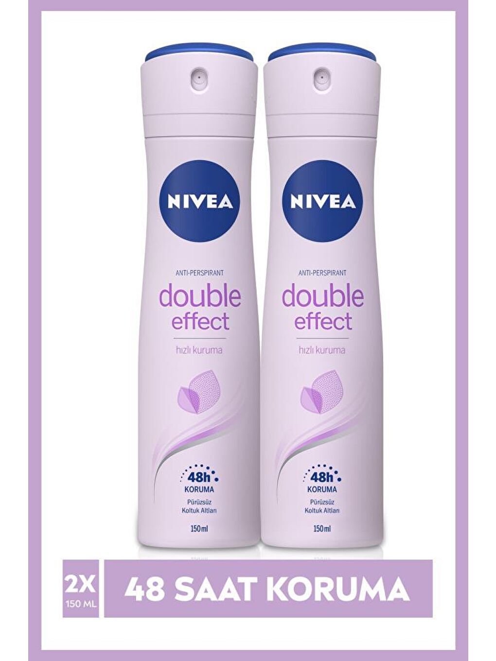 NIVEA Kadın Sprey Deodorant Double Effect Mor Düşler 150 ml x2 Adet, 48 Saat Koruma, Pürüzsüz Koltukaltı