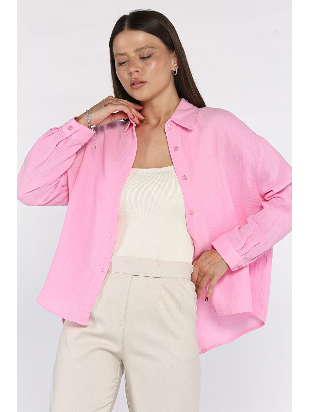 Pembe Kadın Salaş Gömlek-1
