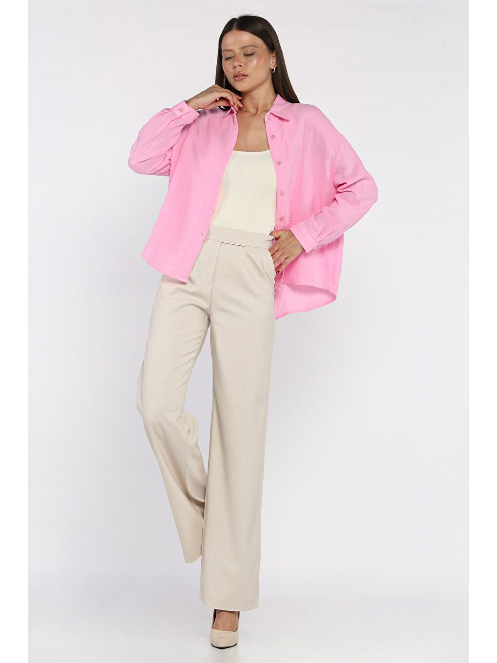 Pembe Kadın Salaş Gömlek-2