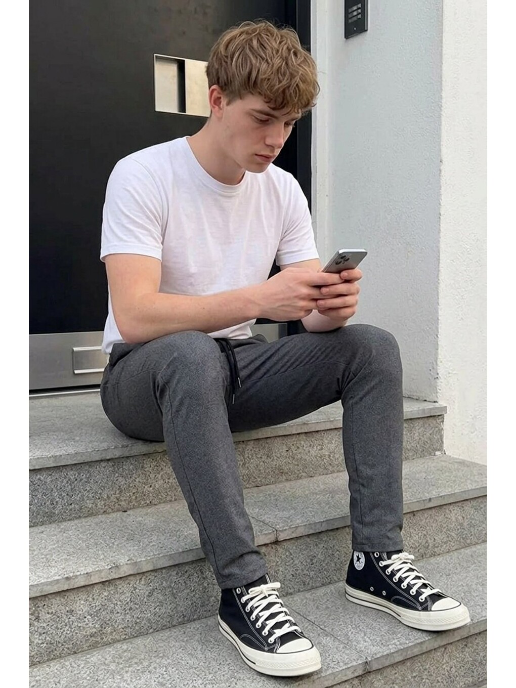 Gri Erkek Lastikli Çift Cepli Füme Jogger Pantolon-1