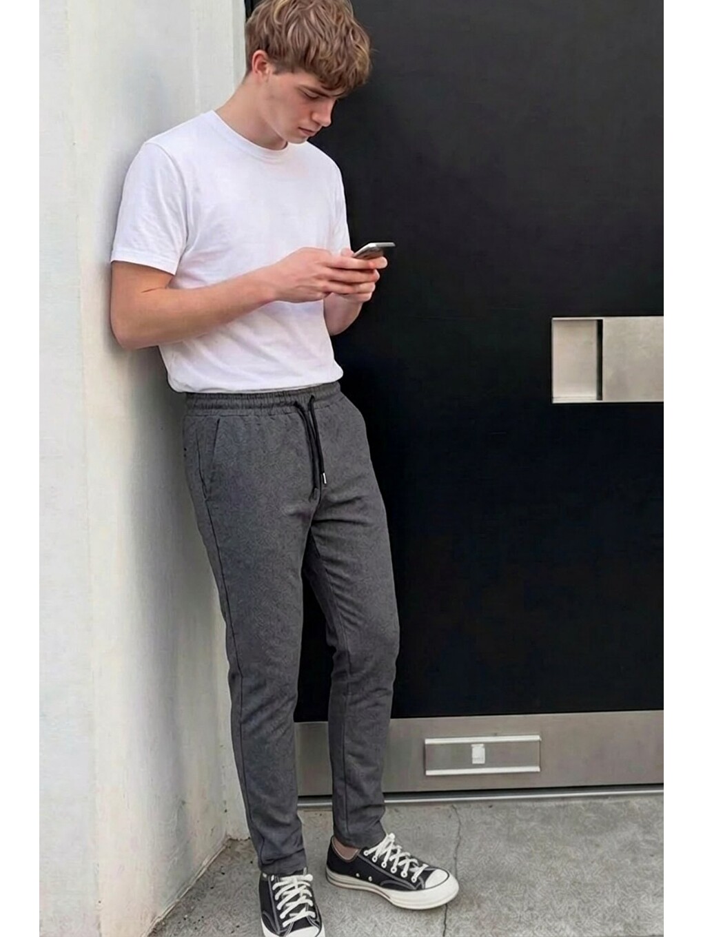 Gri Erkek Lastikli Çift Cepli Füme Jogger Pantolon-2
