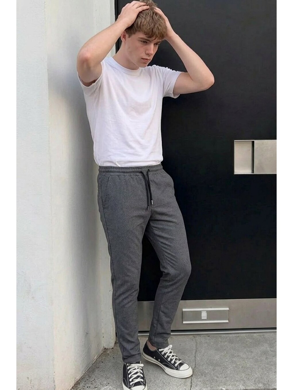 Gri Erkek Lastikli Çift Cepli Füme Jogger Pantolon-3