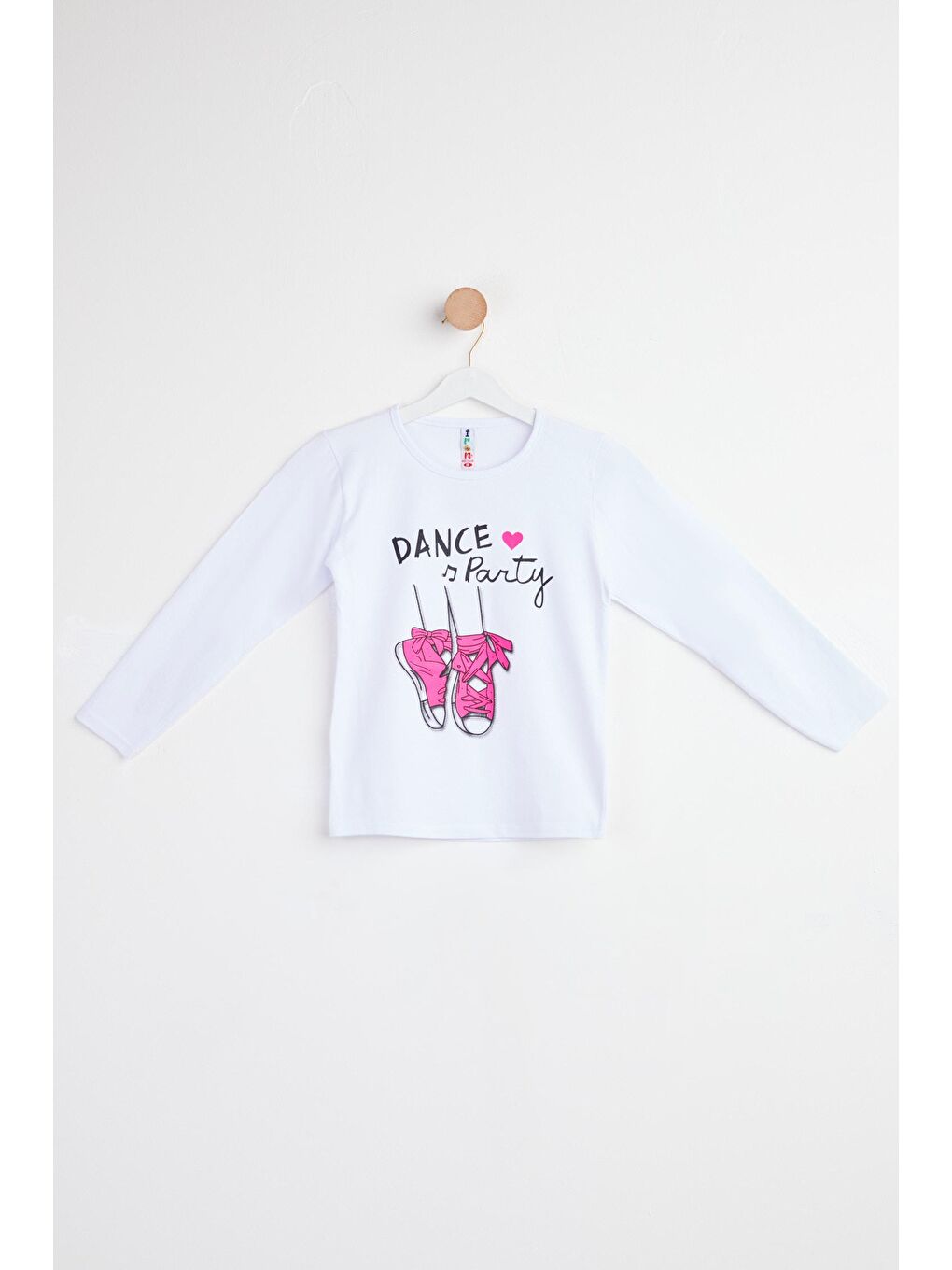 Bisiklet Yaka Kız Çocuk Beyaz Baskılı Uzun Kollu Tişört - 24476