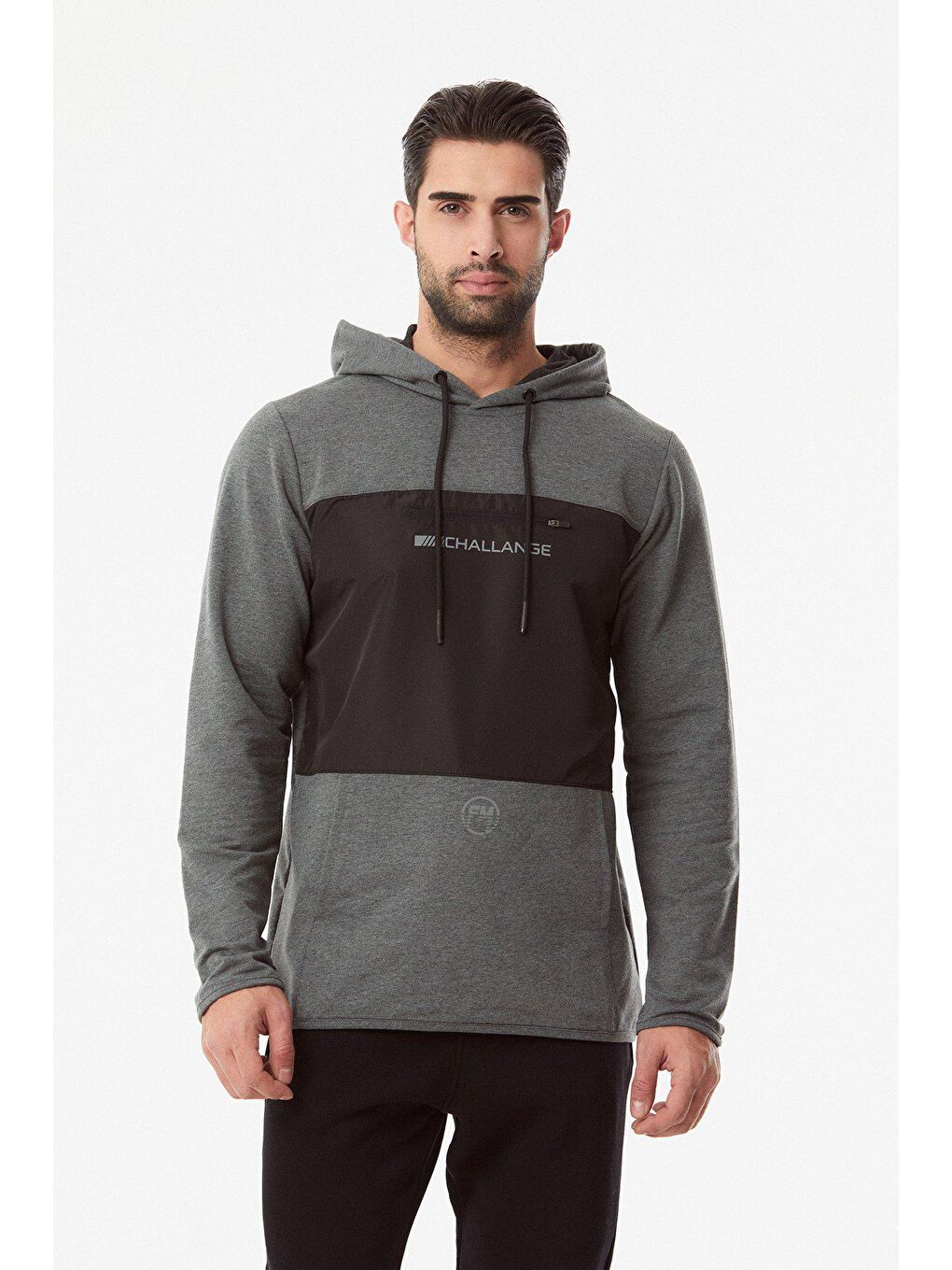 Antrasit Baskılı Kanguru Cepli Sweatshirt