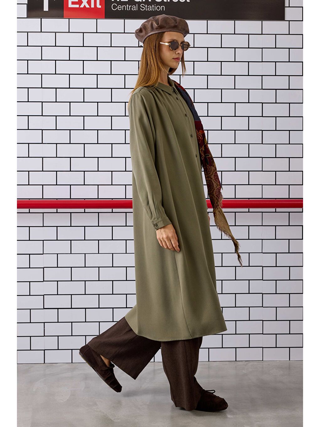 Omzu Büzgülü Gömlek Küf Yeşili-1