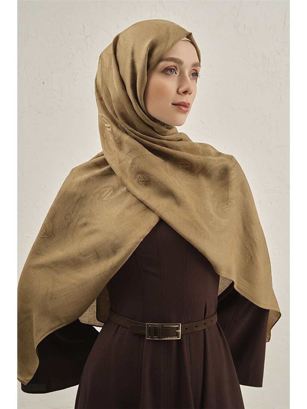 Kahverengi Woolair Dalga Monogram Şal 1 10-2