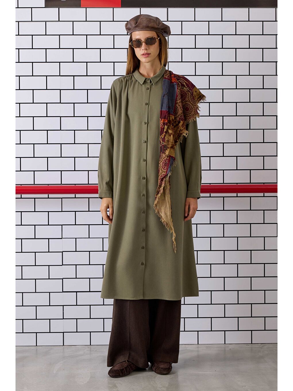 Omzu Büzgülü Gömlek Küf Yeşili-2