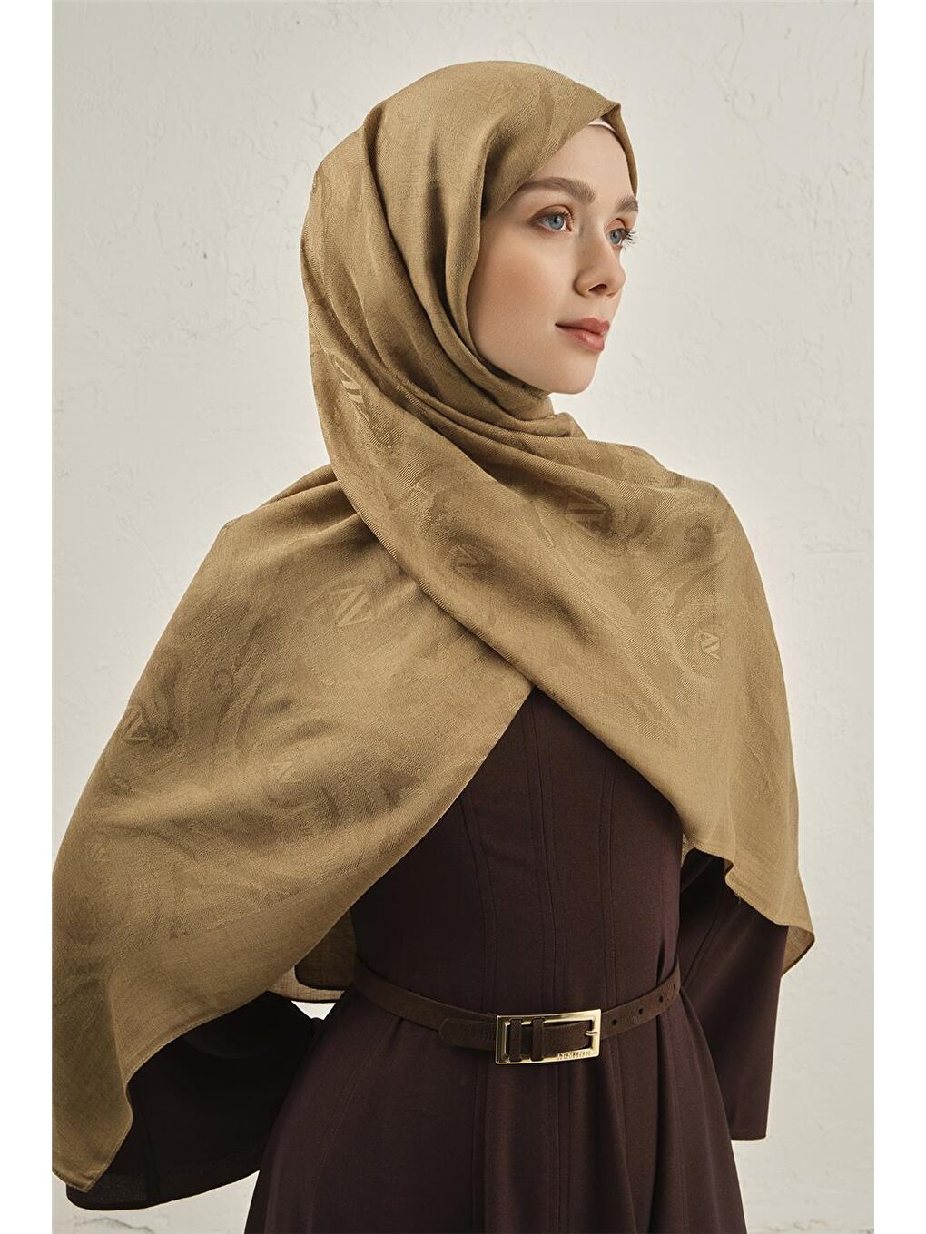 Kahverengi Woolair Dalga Monogram Şal 1 10-3
