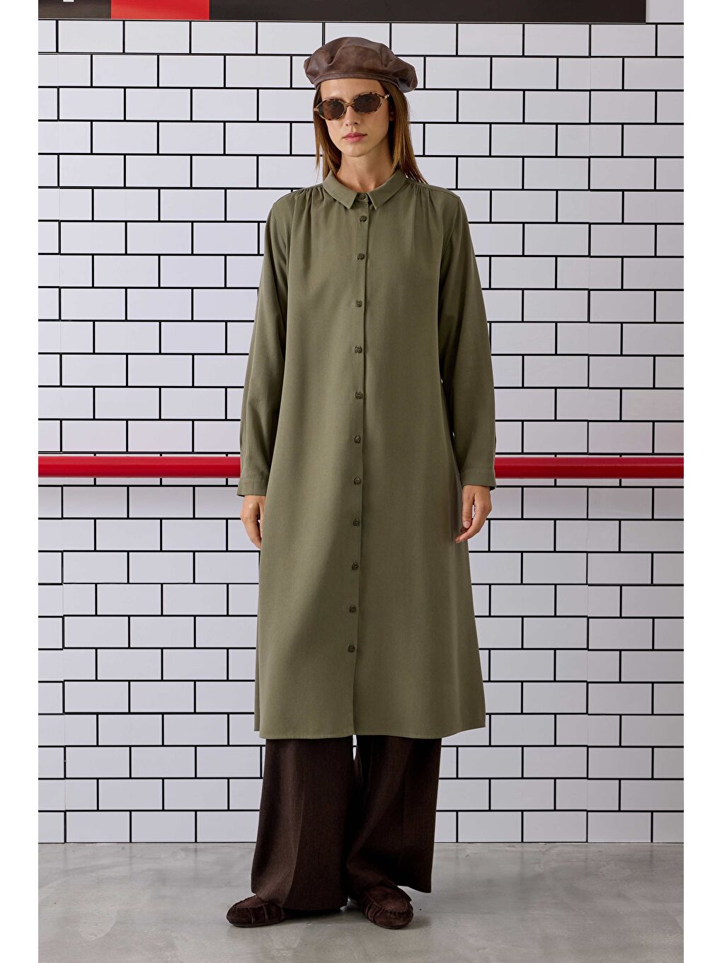 Omzu Büzgülü Gömlek Küf Yeşili-3