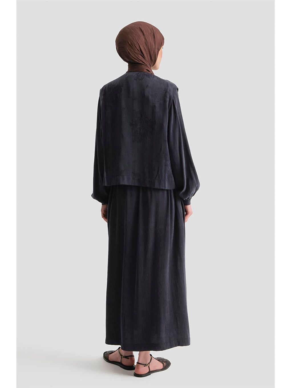 İşlemeli Yelekli Kupra Takım İndigo-7