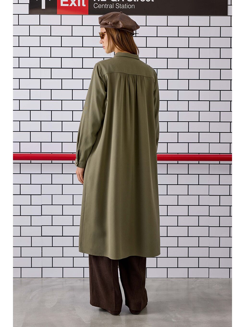 Omzu Büzgülü Gömlek Küf Yeşili-4