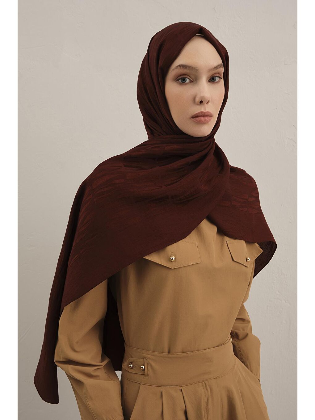 Bordo Lyocell Naia Çubuk Desen Şal 3 32-1