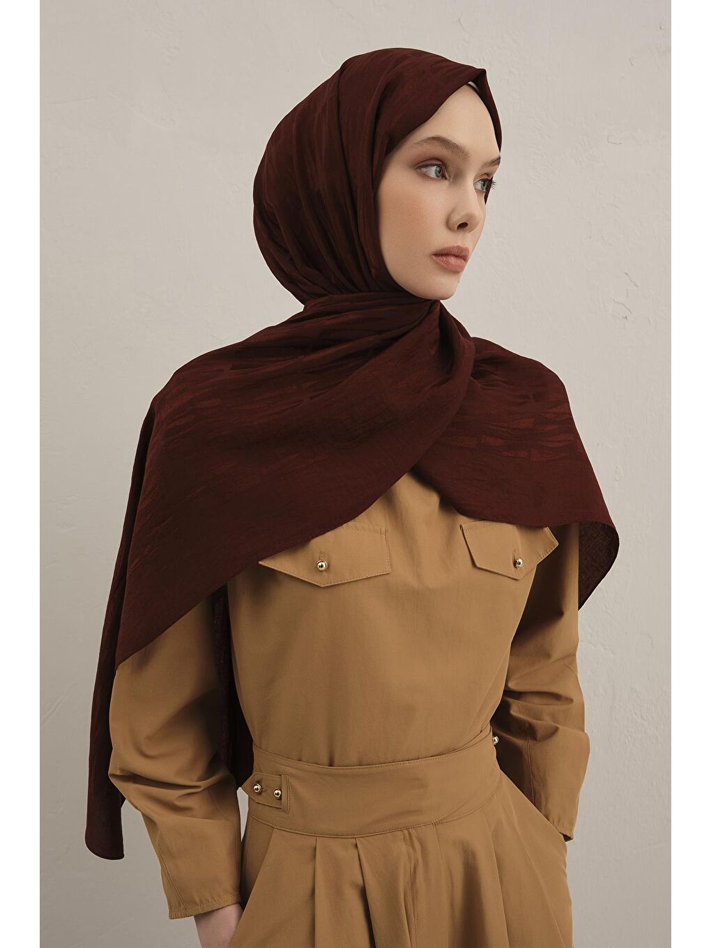 Bordo Lyocell Naia Çubuk Desen Şal 3 32-2