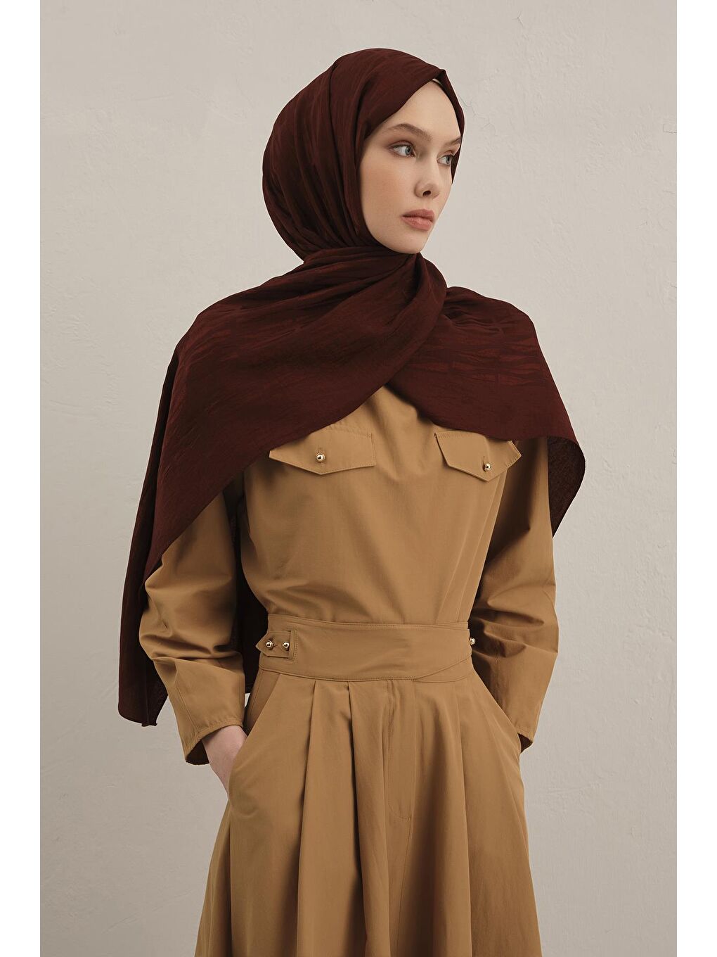 Bordo Lyocell Naia Çubuk Desen Şal 3 32-3