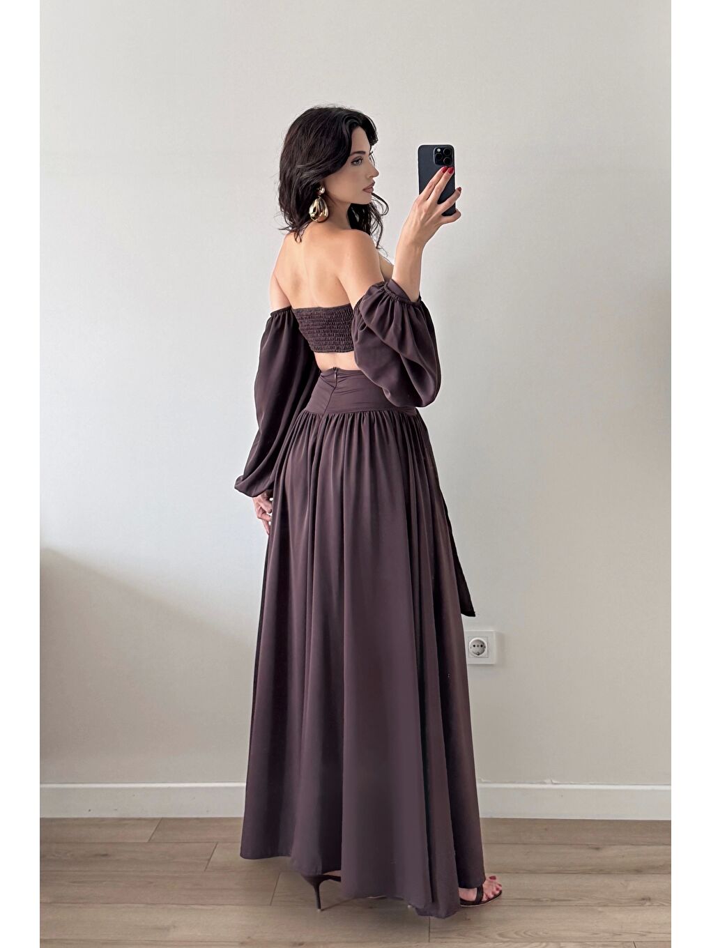 Kahverengi Kadın Kahve Crop Etek Takım 1041-3234-4