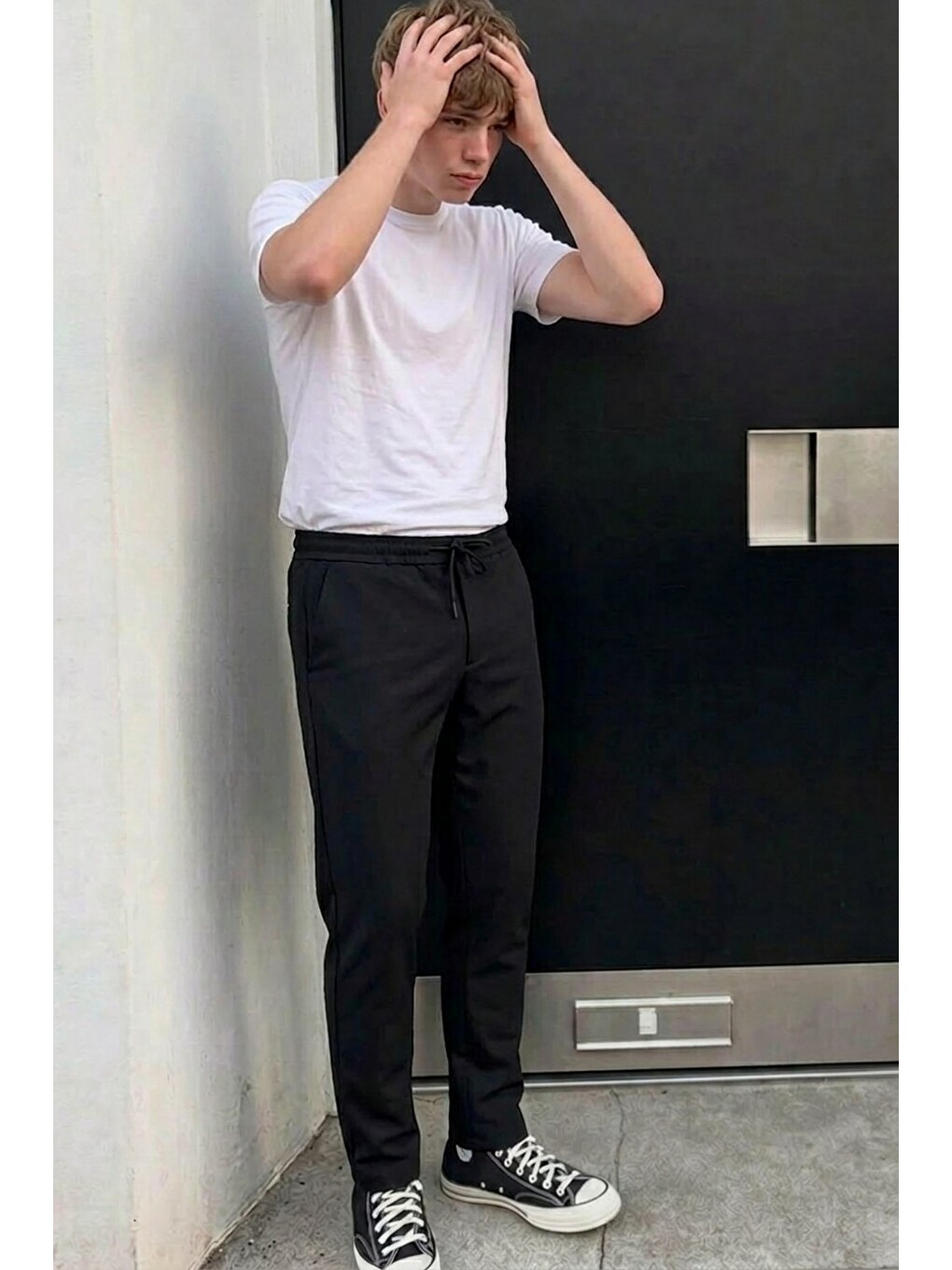 Erkek Lastikli Çift Cepli Siyah Jogger Pantolon-3