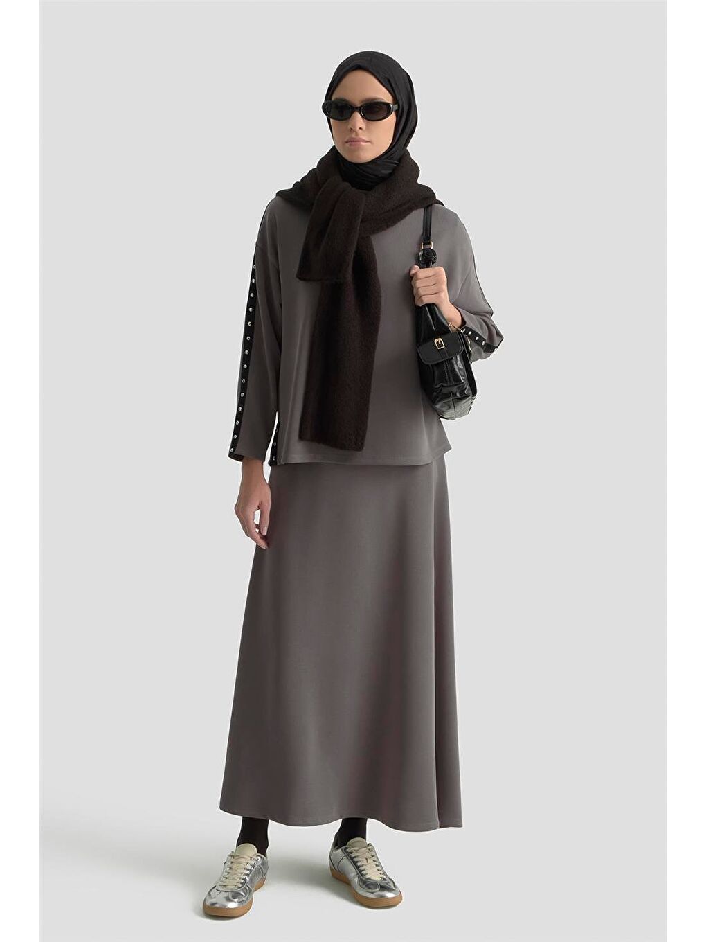 Şeritli Örme Takım 25Kd1163 Antrasit