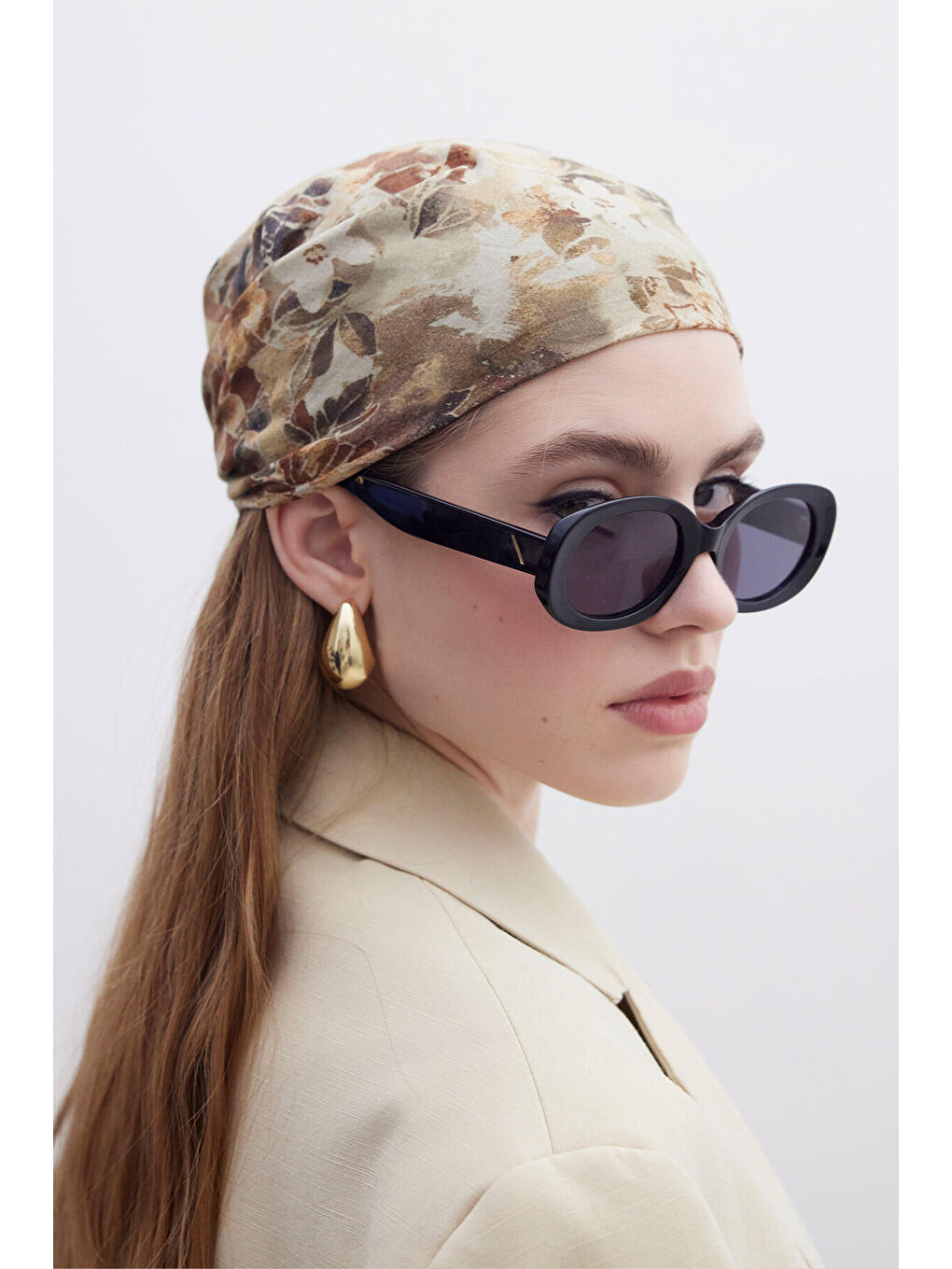 Haki Desenli Pamuklu Fular Vıntage-1