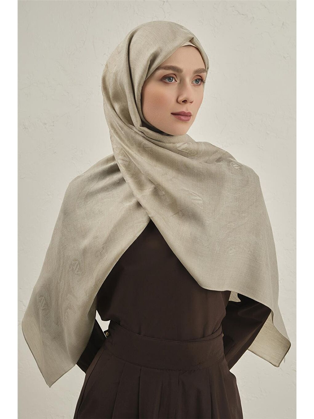 Yeşil Woolair Dalga Monogram Şal 1 07-1