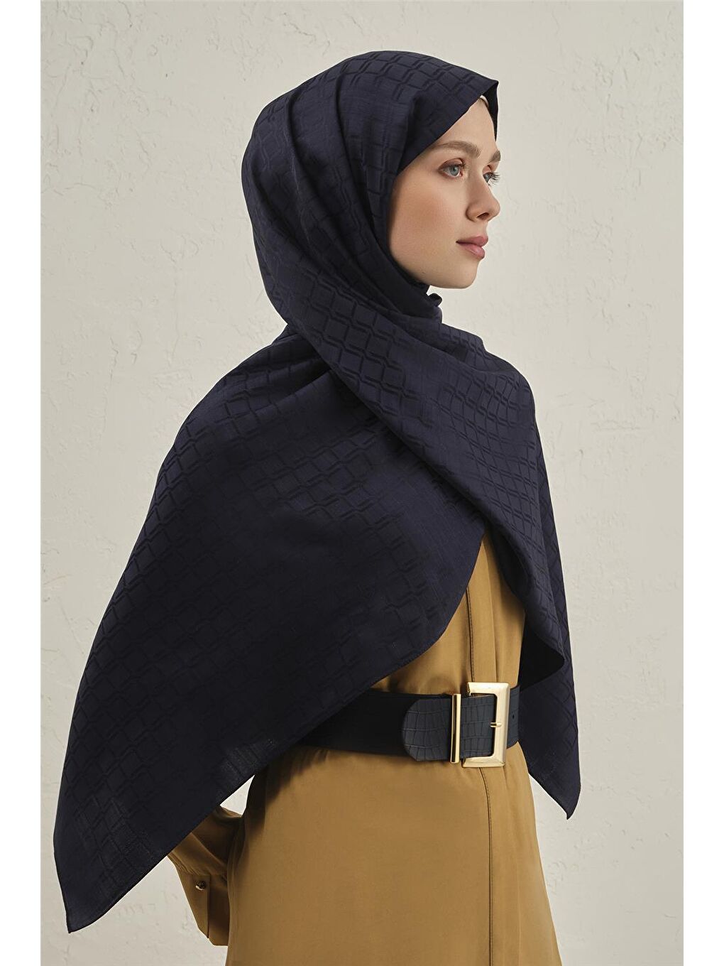 Lacivert Pamuk Floş Çapraz Desen Şal 2 02-1