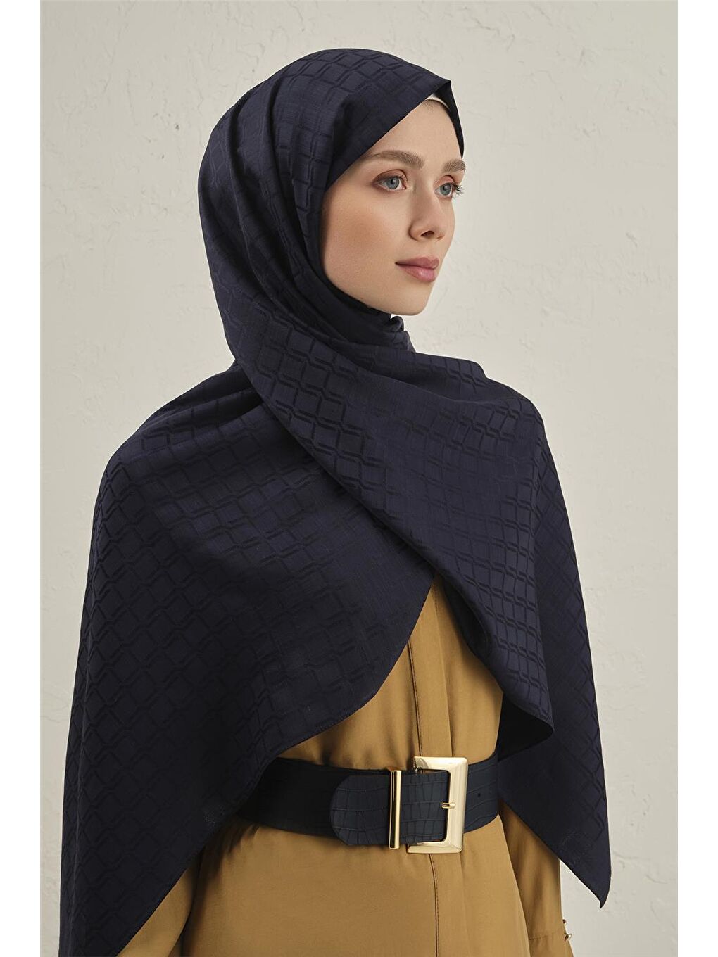 Lacivert Pamuk Floş Çapraz Desen Şal 2 02-2