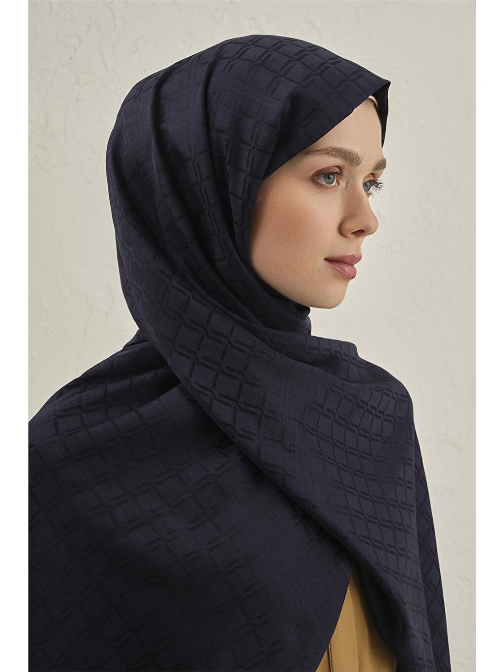 Lacivert Pamuk Floş Çapraz Desen Şal 2 02-3