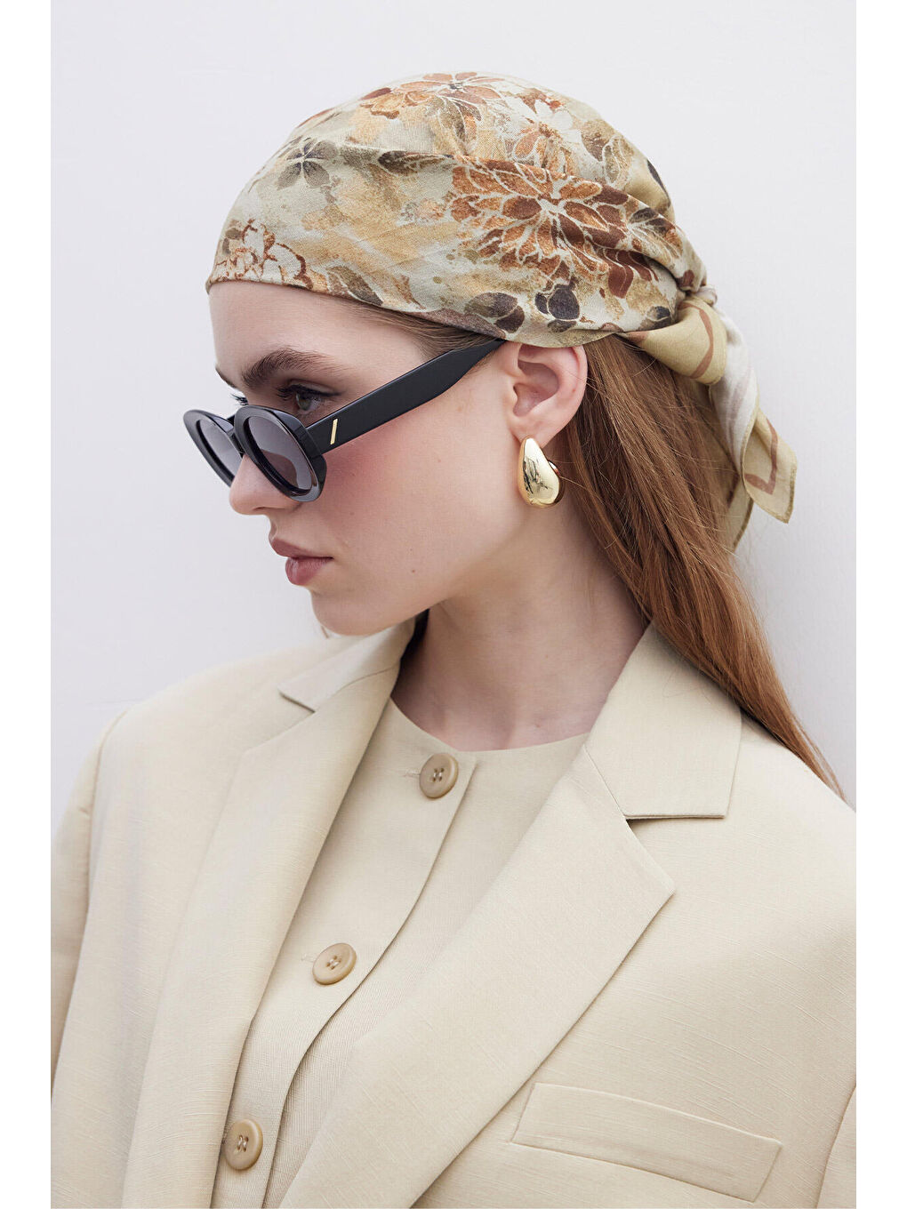 Haki Desenli Pamuklu Fular Vıntage-3